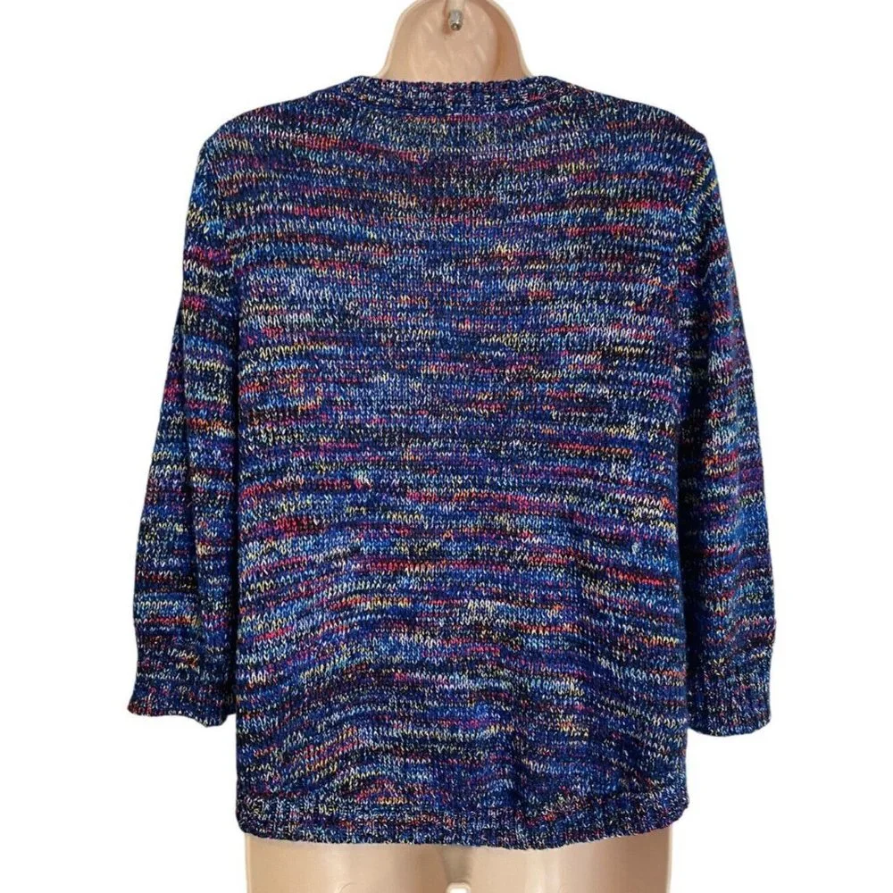 New York CO Collection Petite Large Multicolored Blue Knit Sweater Pullover